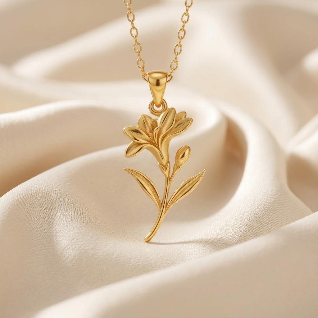 Handmade Freesia Flower Pendant Necklace | 925 Sterling Silver for Women | Botanical Floral Jewelry | Meaningful February Birth Flower Gift