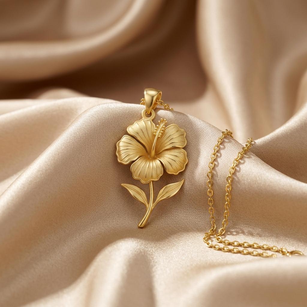 Hibiscus Flower Pendant Necklace | 925 Sterling Silver Jewelry | Tropical Floral Design | July Birth Flower Gift