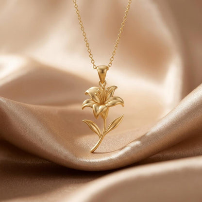 Lily Flower Pendant Necklace | 925 Sterling Silver | Botanical Floral Symbolism | Meaningful Nature Gift