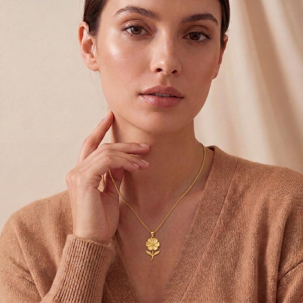 Geranium Flower Pendant Necklace | 18K Gold Plated 925 Silver Jewelry | Botanical Floral Design | May Birth Flower Gift