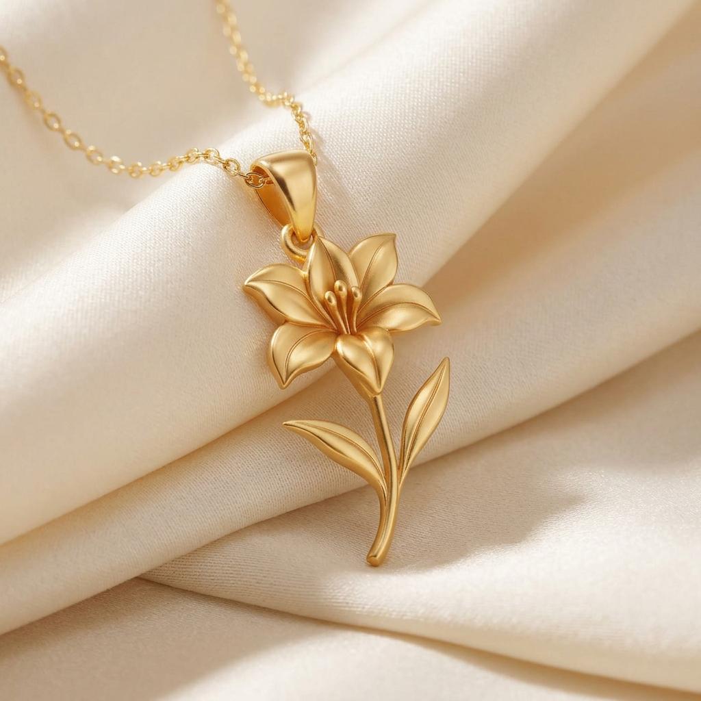 Handmade Amaryllis Flower Necklace | 18K Gold Plated 925 Silver Pendant | Botanical Floral Elegance | Meaningful Strength Gift