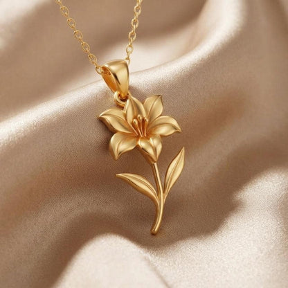 Handmade Amaryllis Flower Necklace | 18K Gold Plated 925 Silver Pendant | Botanical Floral Elegance | Meaningful Strength Gift