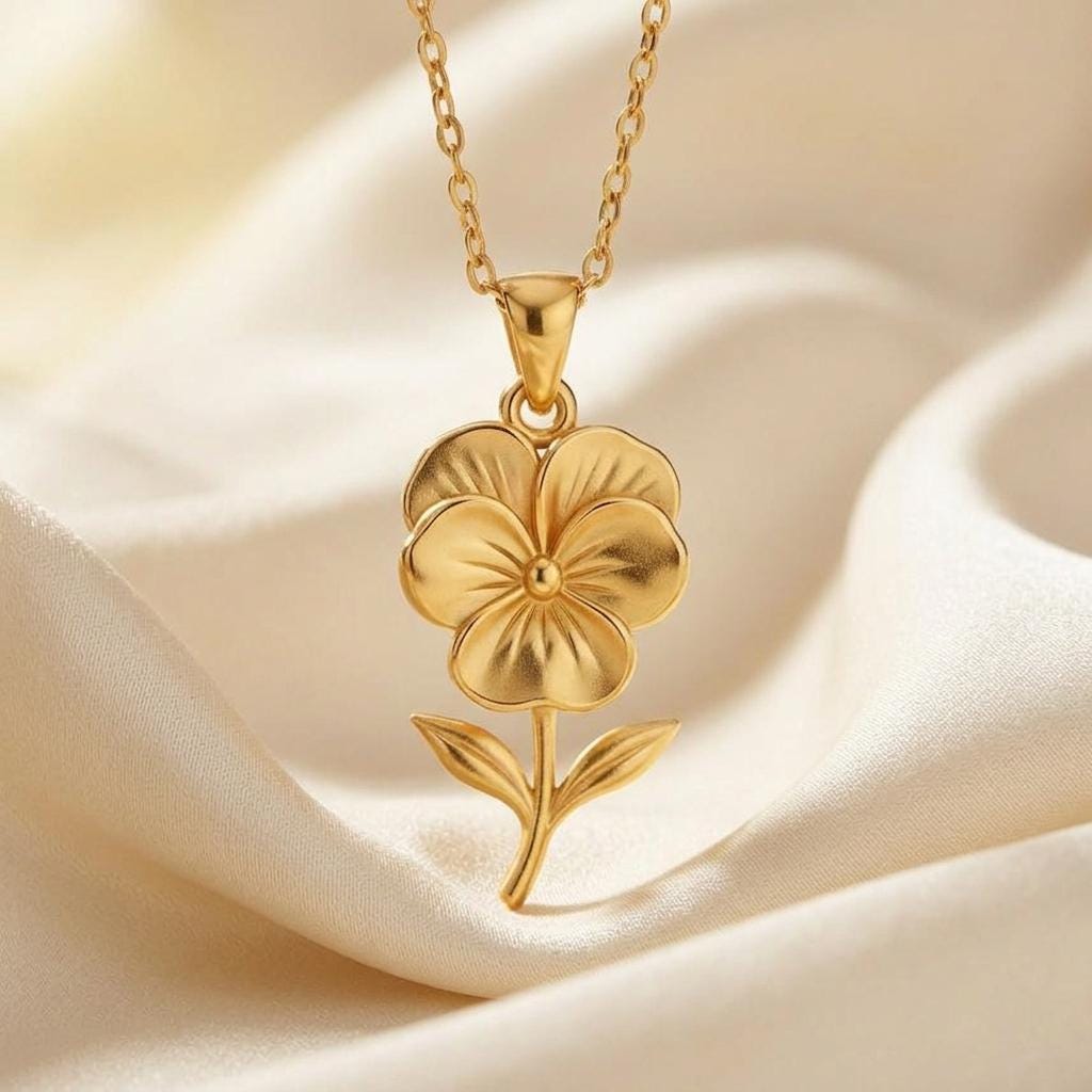 Pansy Flower Necklace | 925 Sterling Silver | Botanical Floral Symbolism | Meaningful Gift