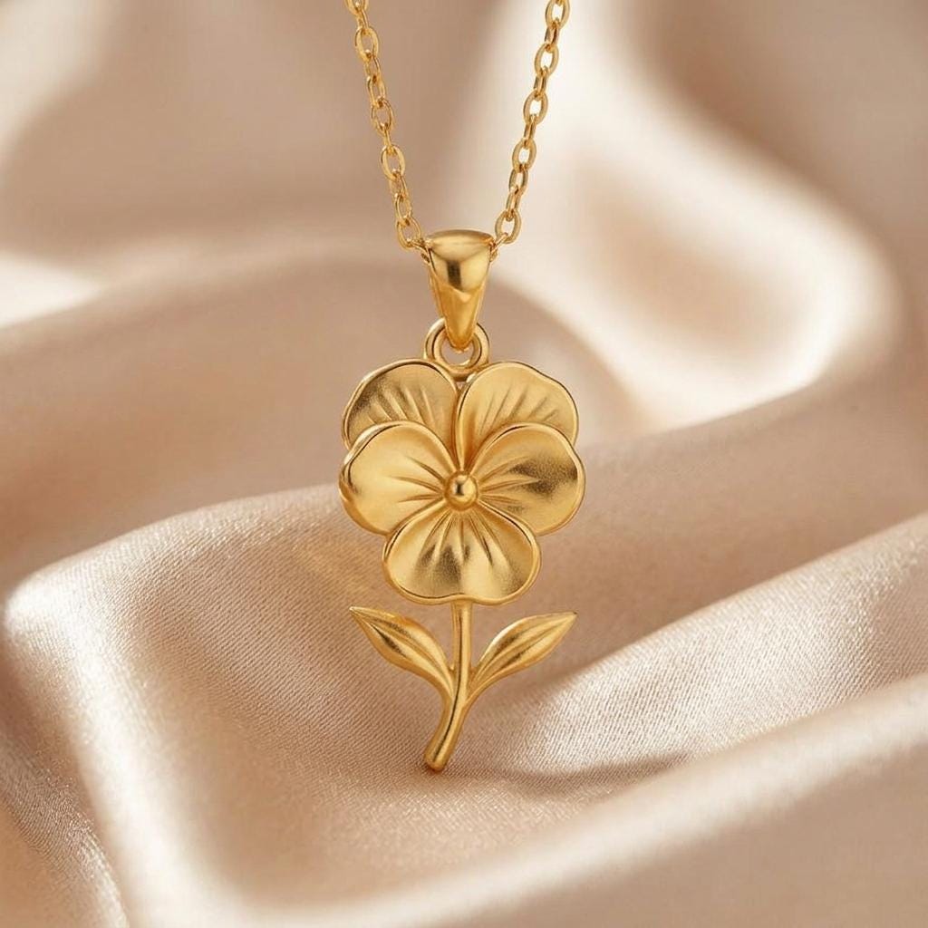 Pansy Flower Necklace | 925 Sterling Silver | Botanical Floral Symbolism | Meaningful Gift