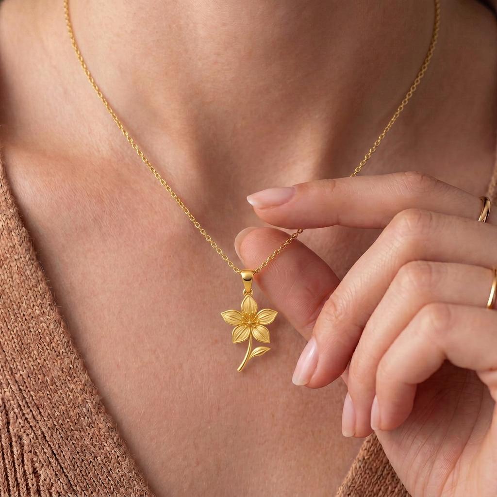 Clematis Flower Necklace | 925 Sterling Silver | Botanical Floral Symbolism | Meaningful Floral Gift