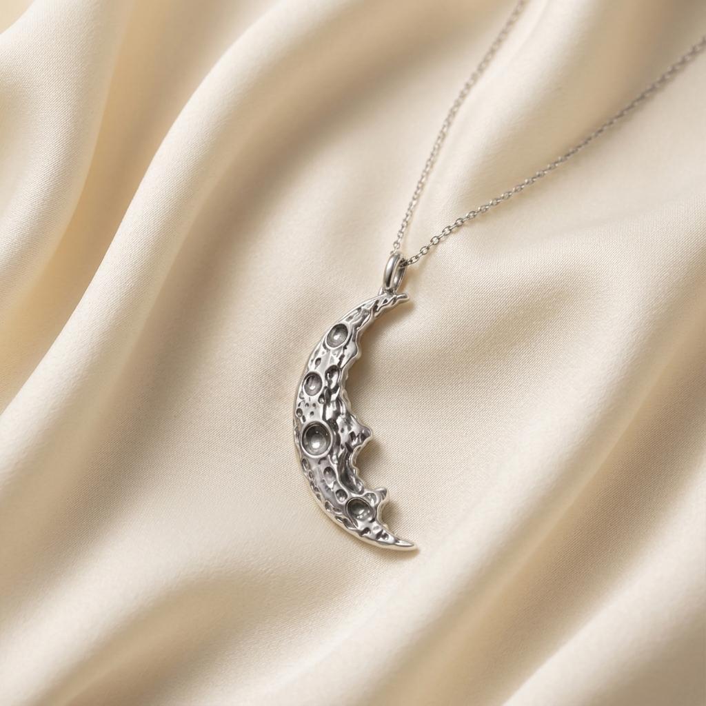 Moon Fragment Pendant | 925 Sterling Silver | Celestial Lunar Style | Thoughtful Gift for Her