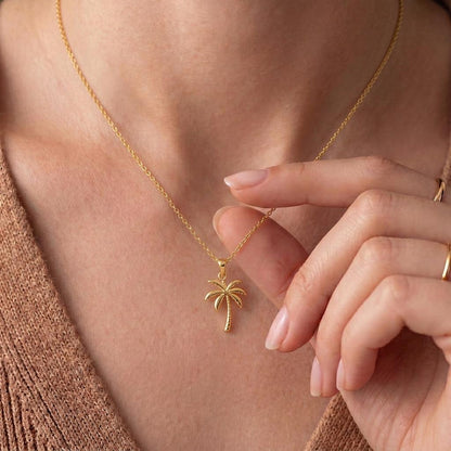 Palm Tree Necklace | Gold Plated Sterling Silver | Tropical Vacation Style | Summer Birthday Gift