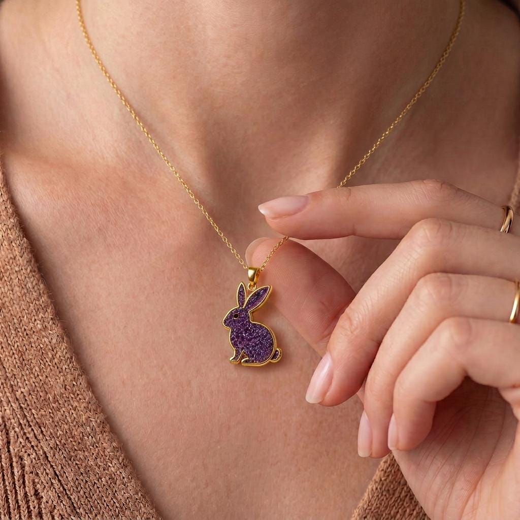 Amethyst Druzy Rabbit Necklace | Sterling Silver for Women | Whimsical Animal Jewelry | Thoughtful Gift for Her