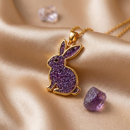 Amethyst Druzy Rabbit Necklace | Sterling Silver for Women | Whimsical Animal Jewelry | Thoughtful Gift for Her