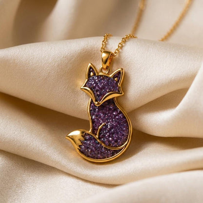 Amethyst Druzy Fox Necklace | 925 Sterling Silver | Whimsical Nature Theme | Unique Birthday Gift