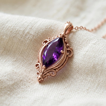 Vintage Birthstone Necklace | 925 Sterling Silver | Ornate Vintage Style | Meaningful Birthday Gift