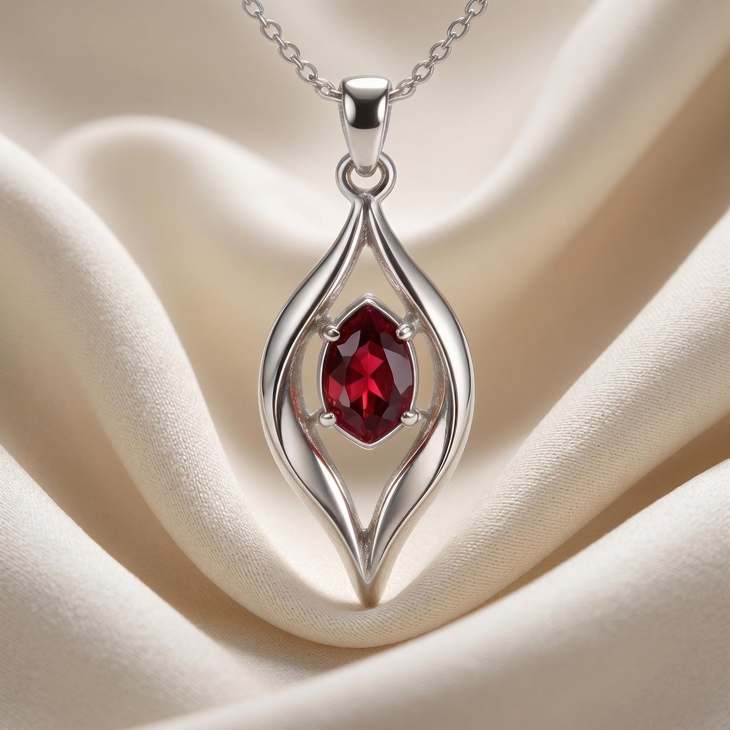 Organic Flame Birthstone Pendant Necklace | 925 Sterling Silver for Women | Nature-Inspired Flame Design | Meaningful Birthday Gift