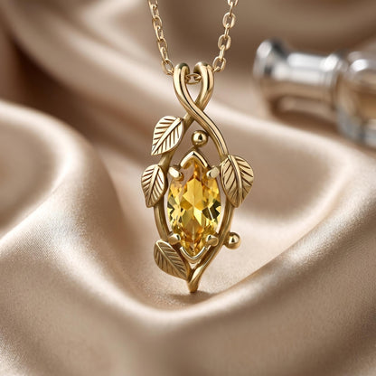 Golden Ivy Marquise Birthstone Pendant Necklace | 925 Sterling Silver | Nature Inspired Leaf Design | Personalized Birthday Gift