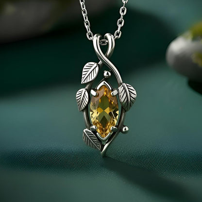Golden Ivy Marquise Birthstone Pendant Necklace | 925 Sterling Silver | Nature Inspired Leaf Design | Personalized Birthday Gift