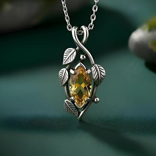 Golden Ivy Marquise Birthstone Pendant Necklace | 925 Sterling Silver | Nature Inspired Leaf Design | Personalized Birthday Gift