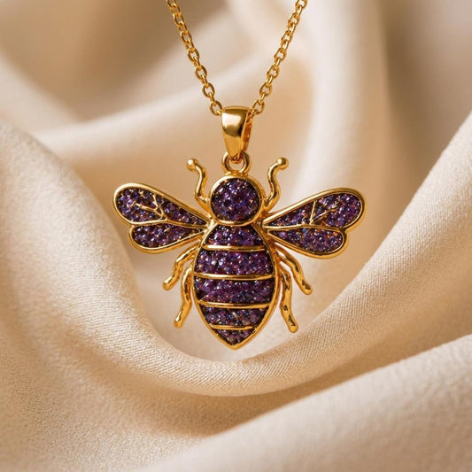 Amethyst Druzy Bee Necklace | 925 Sterling Silver | Nature Inspired Charm | Meaningful Gift for Her