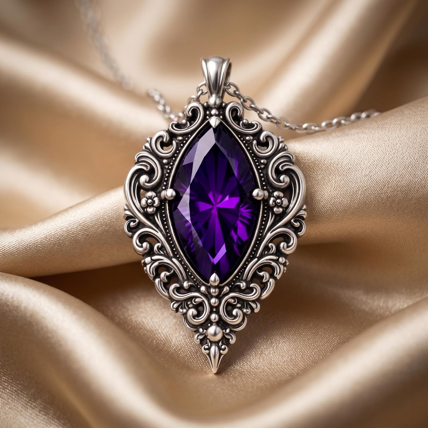 Vintage Gothic Birthstone Pendant Necklace | 925 Sterling Silver | Gothic Vintage Amethyst | Meaningful Occasion Gift