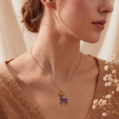 Amethyst Druzy Deer Necklace | Gold Plated 925 Silver | Nature Inspired Jewelry | Thoughtful Gift for Her