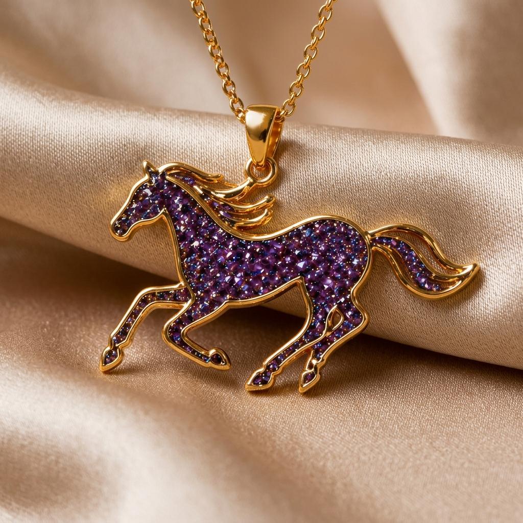 Amethyst Druzy Horse Necklace | 925 Sterling Silver Jewelry | Equestrian Animal Theme | Unique Gift for Her
