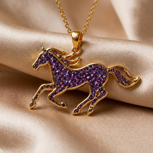 Amethyst Druzy Horse Necklace | 925 Sterling Silver Jewelry | Equestrian Animal Theme | Unique Gift for Her