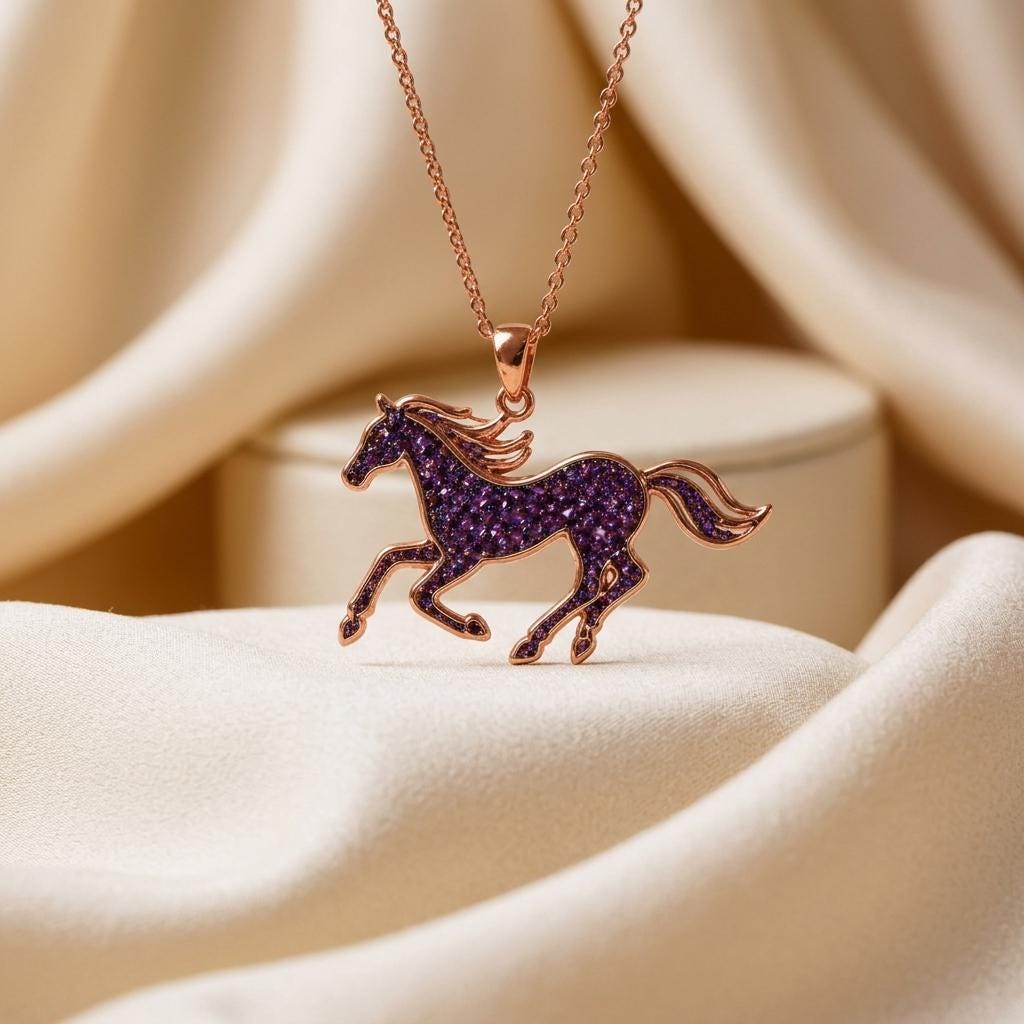 Amethyst Druzy Horse Necklace | 925 Sterling Silver Jewelry | Equestrian Animal Theme | Unique Gift for Her