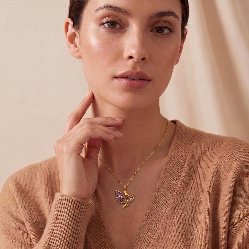 Amethyst Druzy Bird Necklace | Gold Plated 925 Silver for Women | Nature Inspired Elegant Design | Thoughtful Gift for Her