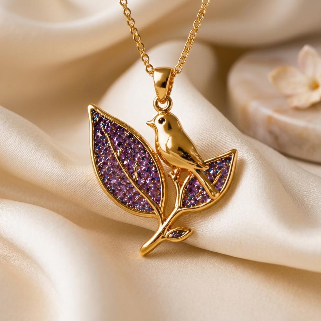 Amethyst Druzy Bird Necklace | Gold Plated 925 Silver for Women | Nature Inspired Elegant Design | Thoughtful Gift for Her