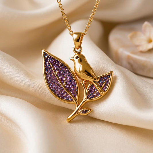 Amethyst Druzy Bird Necklace | Gold Plated 925 Silver for Women | Nature Inspired Elegant Design | Thoughtful Gift for Her