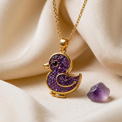 Amethyst Druzy Chick Necklace | 925 Sterling Silver for Women | Cute Animal Whimsical Style | Thoughtful Gift for Her