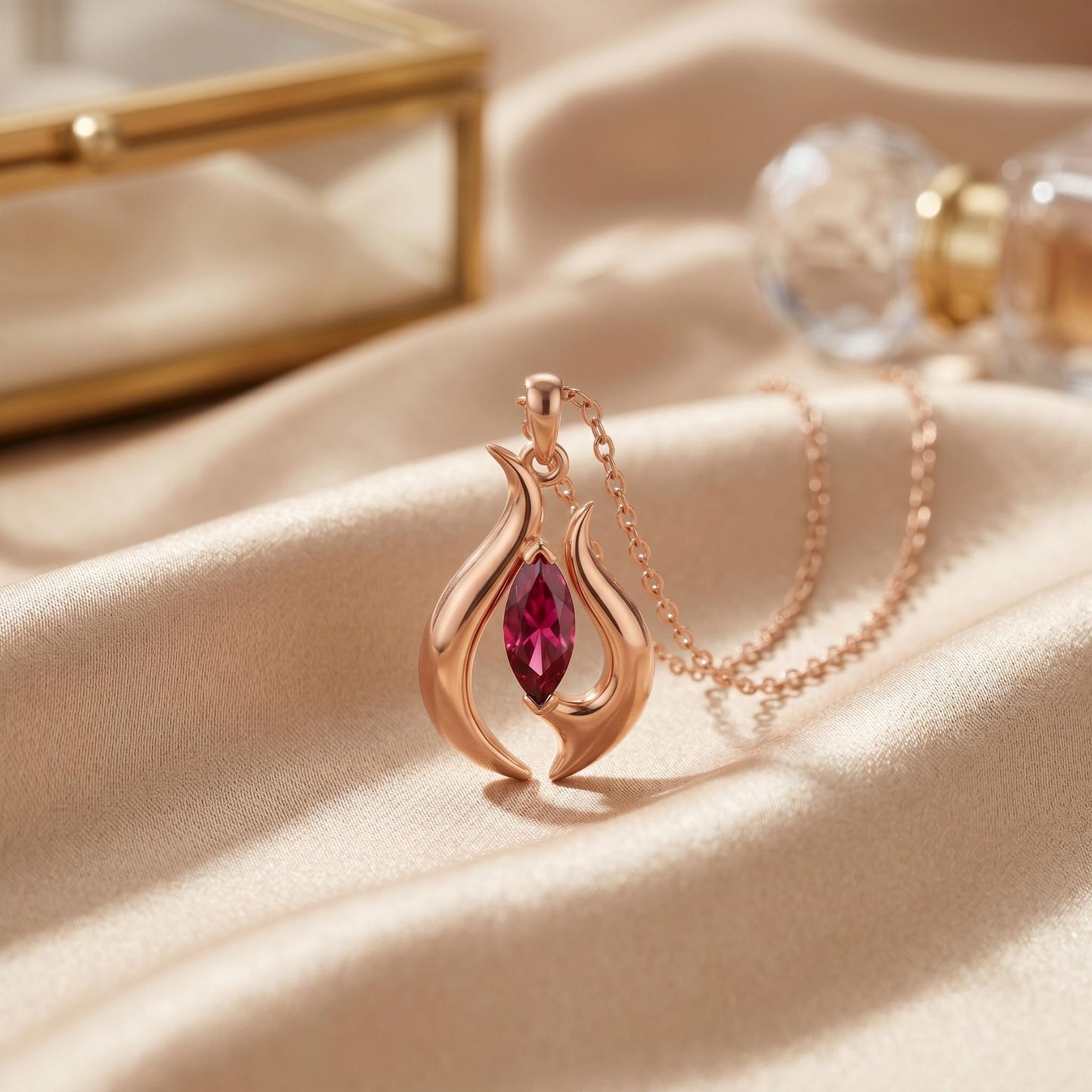Flame Energy Birthstone Pendant Necklace | Gold Plated Sterling Silver | Flame Theme Birthstone | Empowerment Birthday Gift