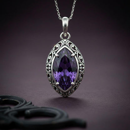 Queen’s Eye Birthstone Pendant Necklace | 925 Sterling Silver | Vintage Filigree Style | Meaningful Birthday Gift