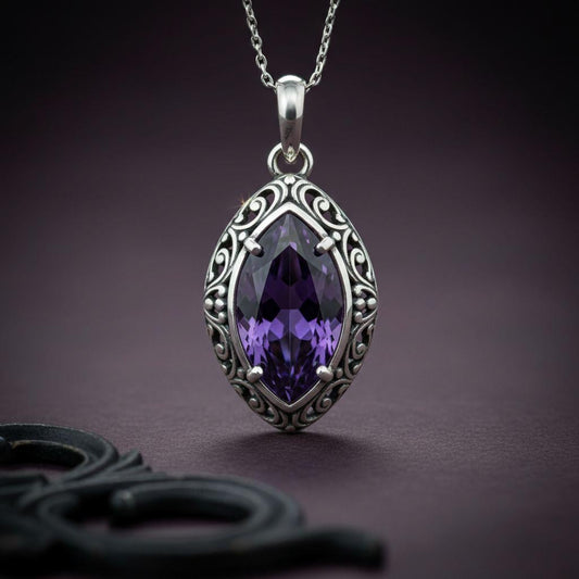 Queen’s Eye Birthstone Pendant Necklace | 925 Sterling Silver | Vintage Filigree Style | Meaningful Birthday Gift