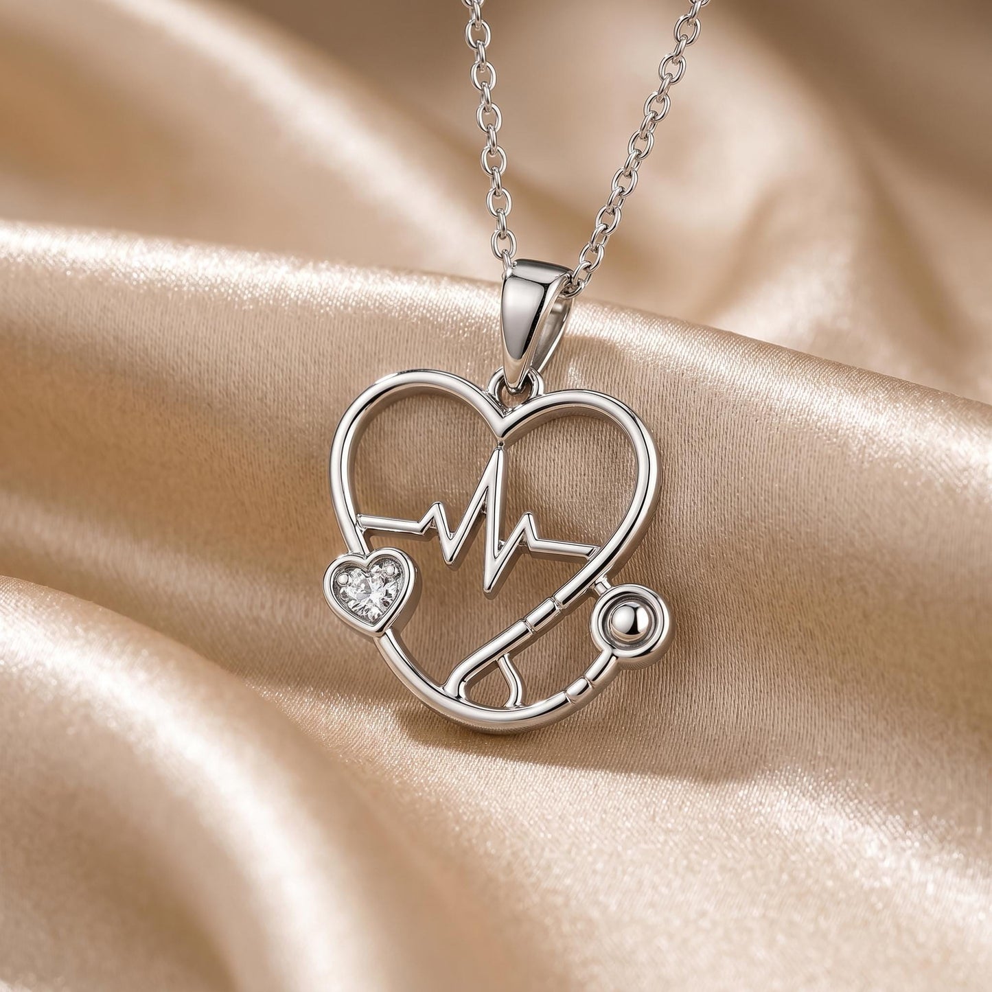 Nurse Stethoscope Heart Necklace | 925 Sterling Silver for Nurses | Symbolic Healthcare Jewelry | Nurse Graduation Thank You Gift