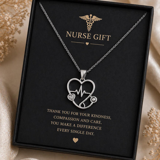 Nurse Stethoscope Heart Necklace | 925 Sterling Silver for Nurses | Symbolic Healthcare Jewelry | Nurse Graduation Thank You Gift