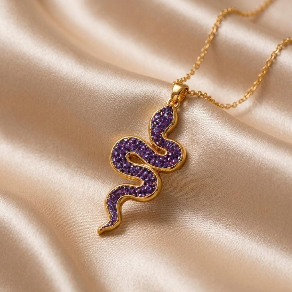 Amethyst Druzy Snake Necklace | 925 Sterling Silver | Mystical Serpent Design | Meaningful Spiritual Gift