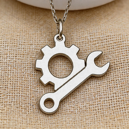Engineer Gear and Wrench Necklace | 925 Sterling Silver Jewelry | Mechanics & Innovation Symbol Pendant | Meaningful Gift for Engineers