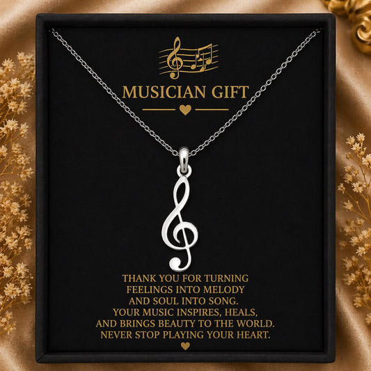 Treble Clef Silver Necklace, Music Symbol Jewelry for Musicians, Handmade 925 Sterling Silver Pendant