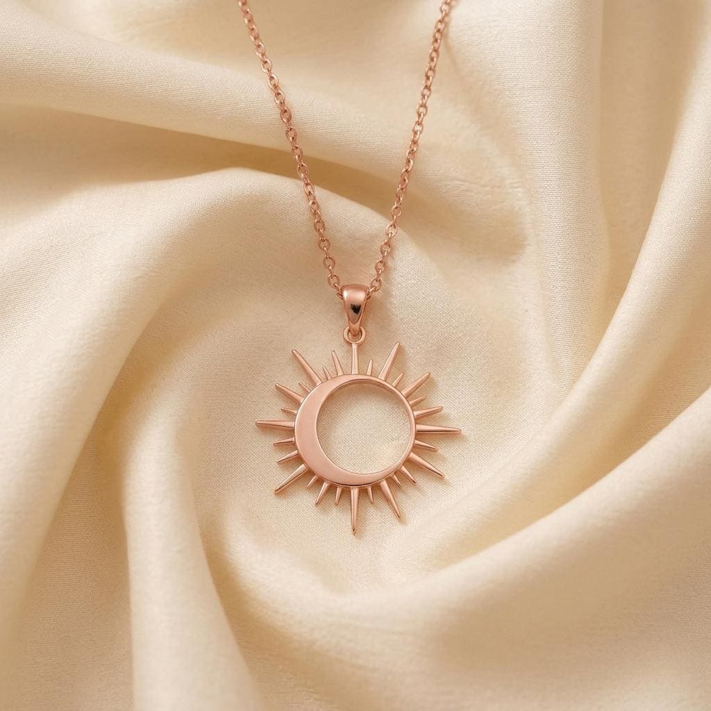 Solar Eclipse Necklace | Gold Plated 925 Silver | Celestial Sun Moon | Meaningful Gift