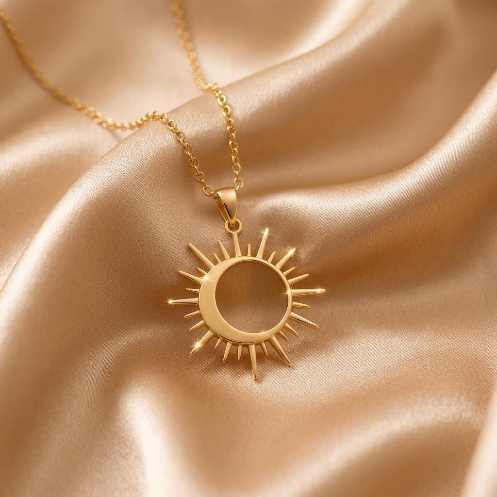 Solar Eclipse Necklace | Gold Plated 925 Silver | Celestial Sun Moon | Meaningful Gift