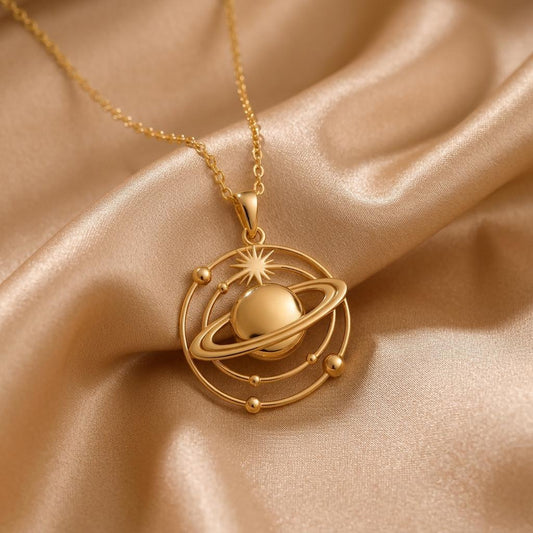 Saturn Orbit Necklace | 925 Sterling Silver for Her | Celestial Cosmic Design | Gift for Dreamers & Stargazers