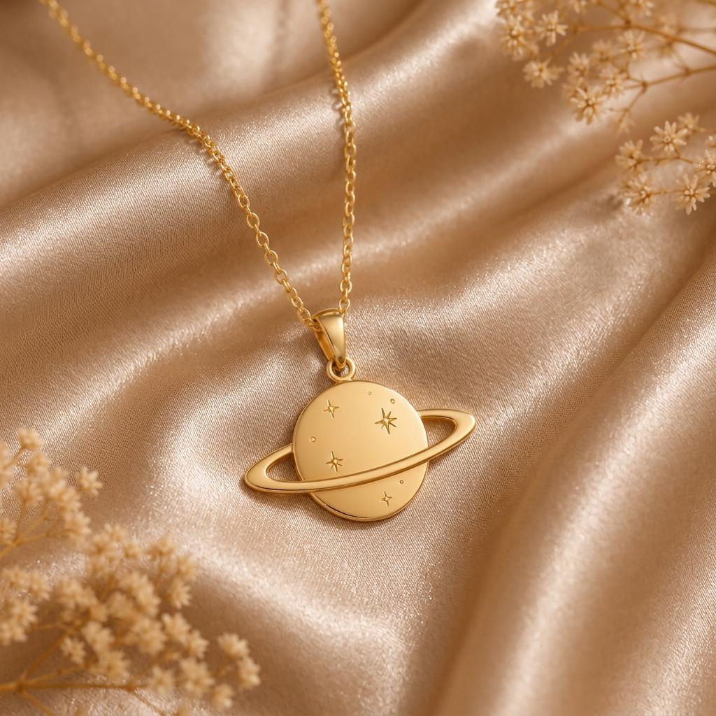 Saturn Ring Necklace | 925 Sterling Silver | Celestial Theme Jewelry | Thoughtful Gift for Her