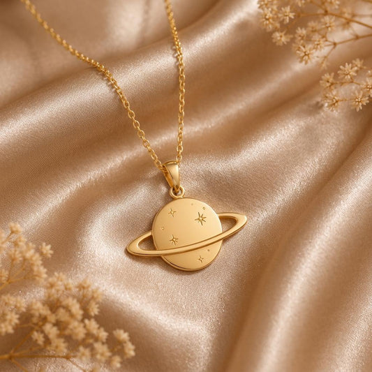 Saturn Ring Necklace | 925 Sterling Silver | Celestial Theme Jewelry | Thoughtful Gift for Her