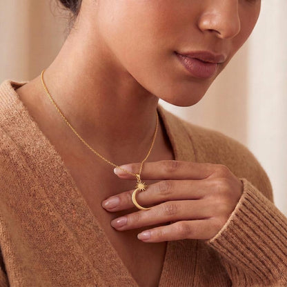 Celestial Crescent Star Necklace | 925 Sterling Silver | Cosmic Theme Jewelry | Meaningful Gift for Her