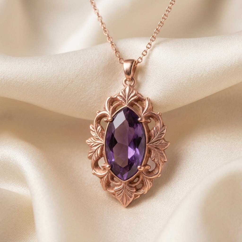 Custom Amethyst Baroque Frame Necklace | 925 Sterling Silver & Amethyst | Baroque Vintage Style | Meaningful Gift for Her