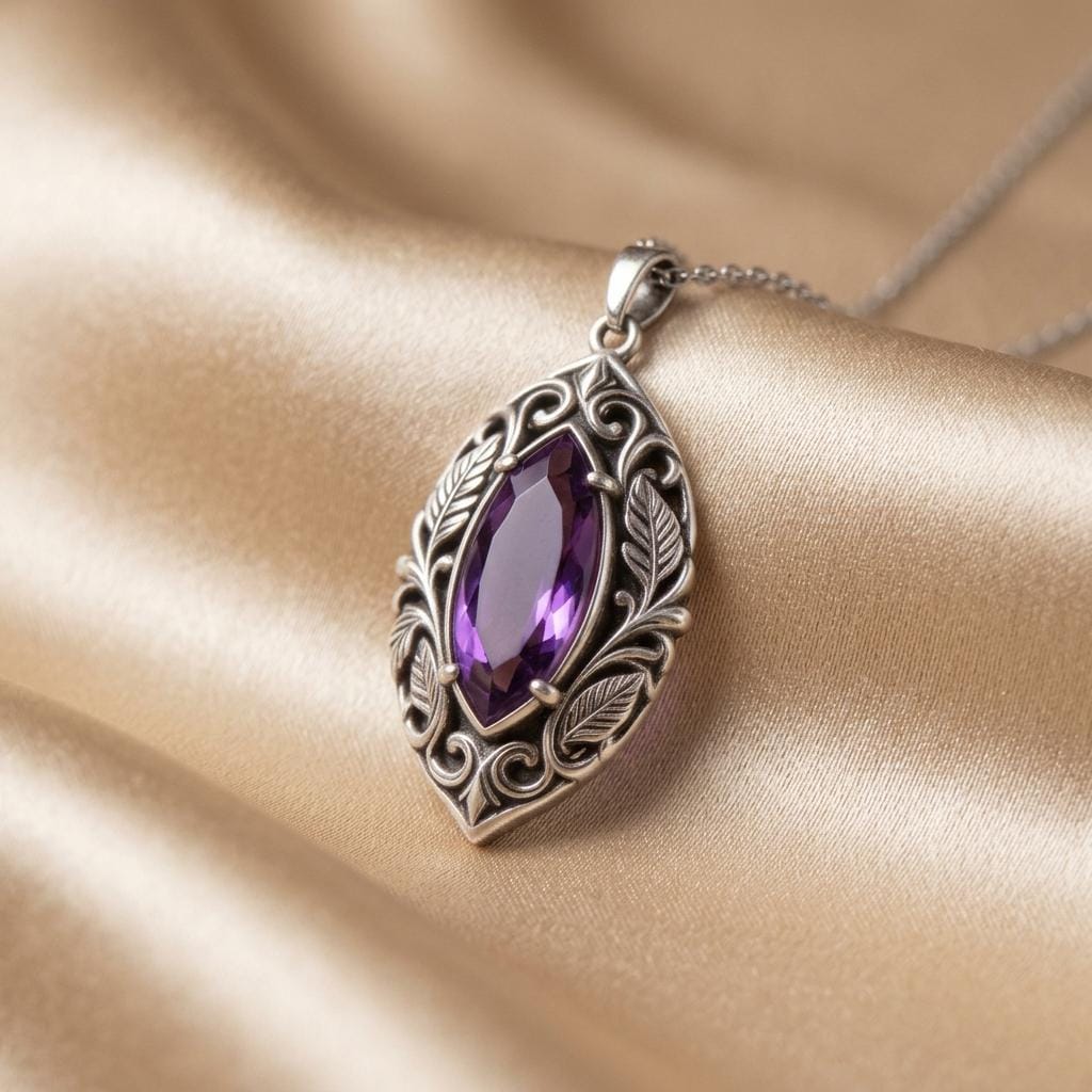 Personalized Leaf Vine Amethyst Necklace | 925 Sterling Silver Amethyst | Vintage Leaf Vine Design | Meaningful Occasion Gift