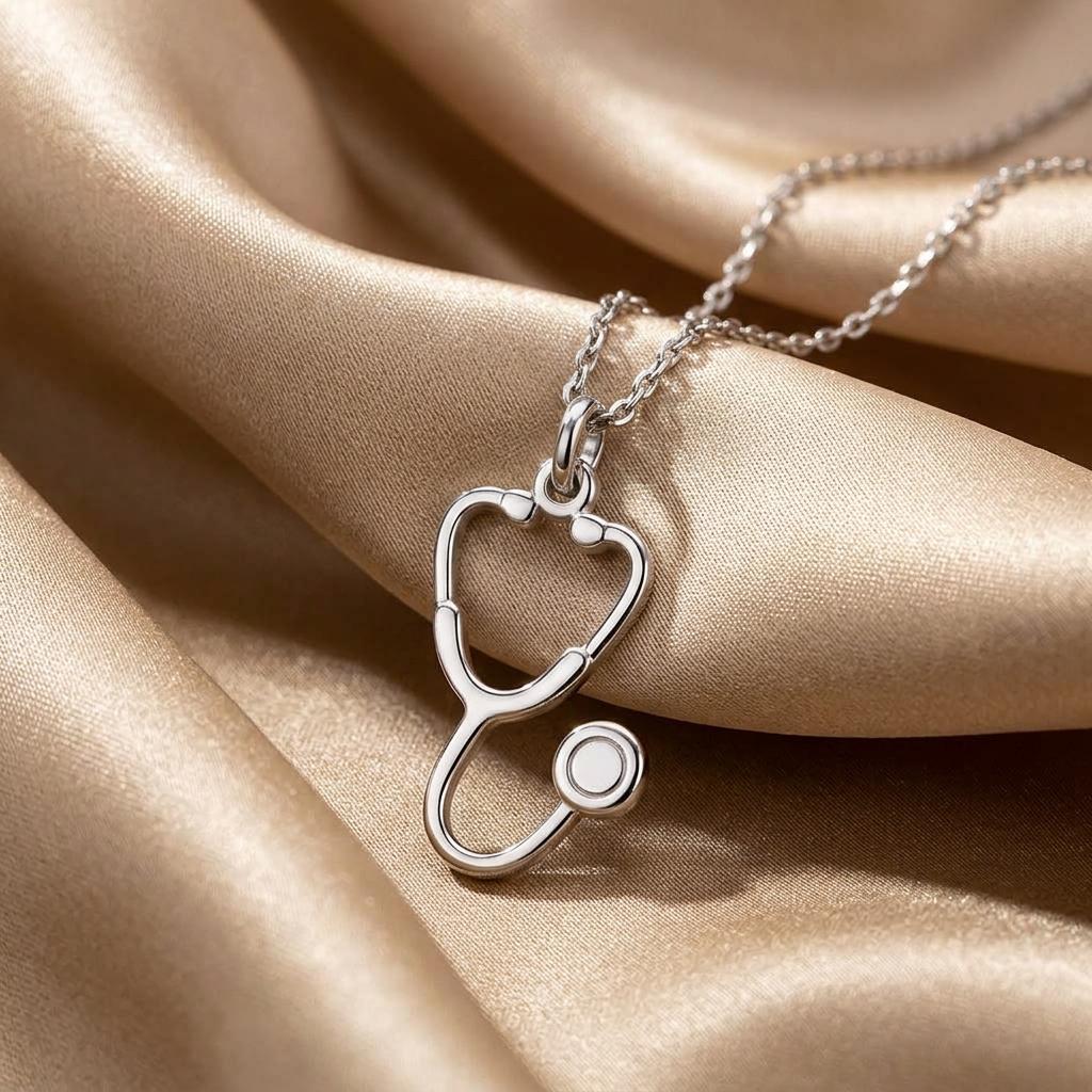 Doctor Stethoscope Necklace | Handmade Sterling Silver Jewelry | Medical Heart Symbol | Thoughtful Gift for Nurse or Healthcare Worker