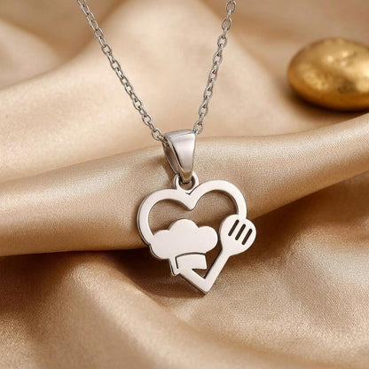 Love for Cooks Necklace, Handmade Sterling Silver Pendant, Minimalist Jewelry