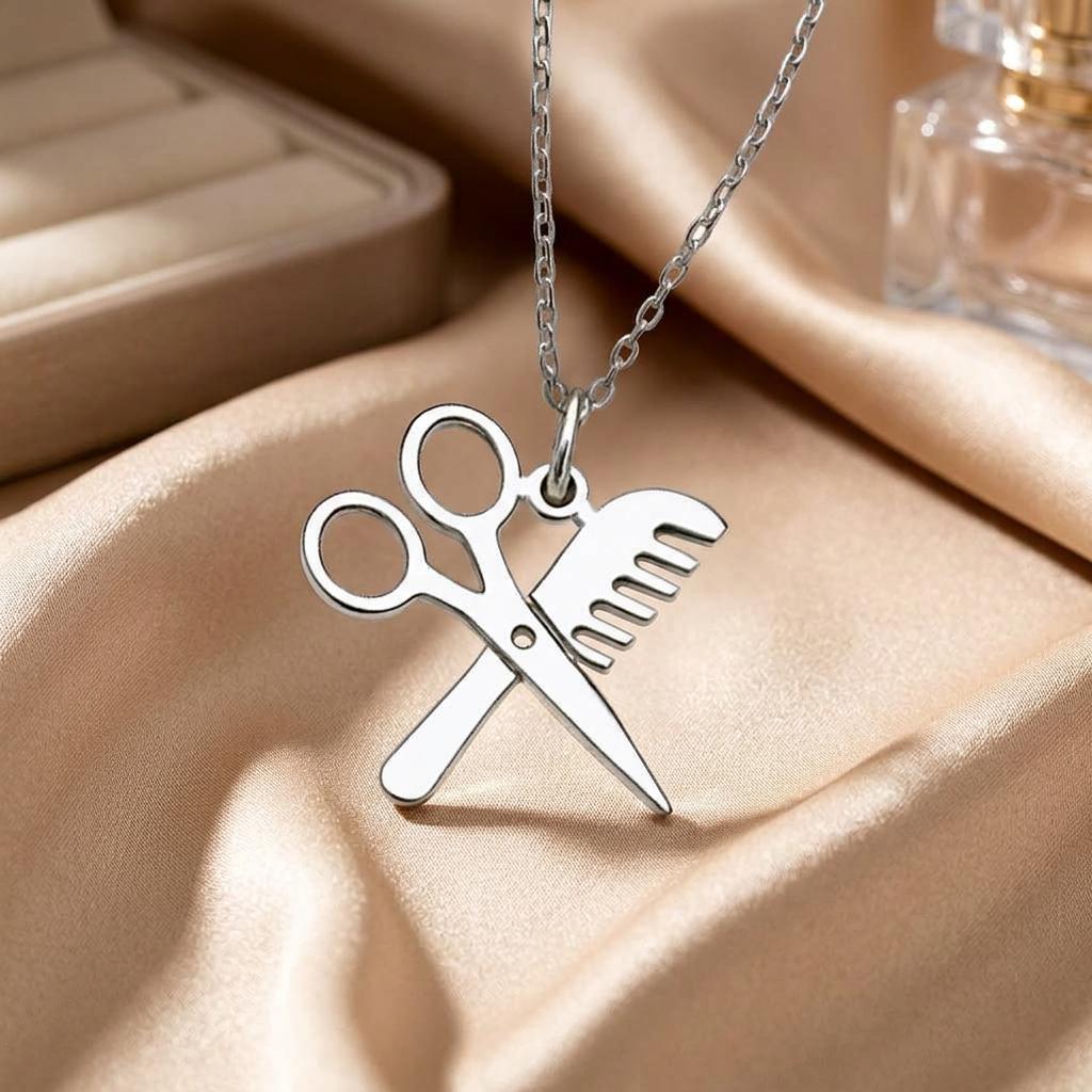 Hairdresser Scissors Comb Necklace | 925 Sterling Silver Jewelry | Minimalist Barber Symbol Pendant | Gift for Hairstylist