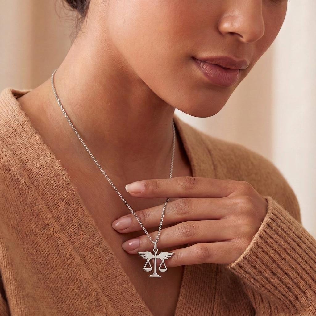 Justice Scales Necklace | 925 Sterling Silver Jewelry | Law & Balance Symbol Pendant | Meaningful Gift for Lawyers