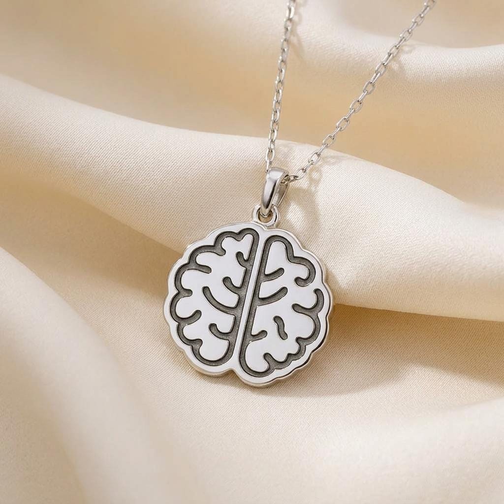 Brain Necklace | 925 Sterling Silver Jewelry | Intelligence & Mind Symbol Pendant | Meaningful Gift for Psychologists